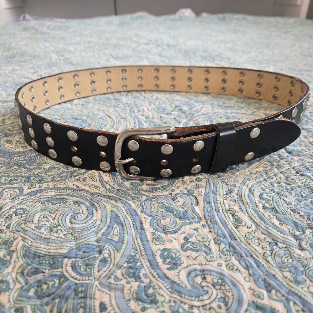 Black Leather Belt with Silver Accents